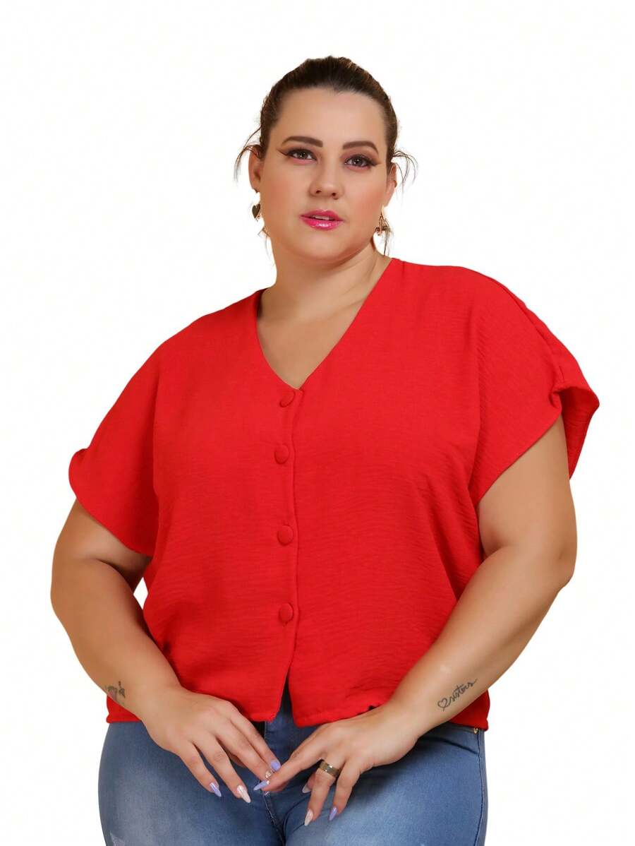 Plus Size Women Tops - Rojo - Ver 1