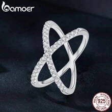 bamoer 莫桑石交叉婚戒適合女士,莫桑石可堆疊X定情戒指婚禮精細的首飾類