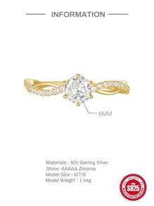 1入組經典六爪爪鑲立方氧化鋯圓環適合女士,S925純銀,理想適用於訂婚和婚禮