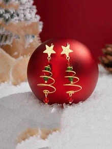 CVNANA 1pair Black Heart & Tassel Design Women's Earrings, Cute Girl Pendant Ear Studs - Multicolor - View 6