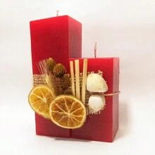 Vela Decorativa Conjunto com 2 Velas Quadrada P/M Decorada com Laranja - Vermelho - Visão 3
