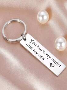 1pc Creative Engraved Couple Keychain 'you Have My Heart And My Ass', Stainless Steel Pendant Keyring - Silver - View 5