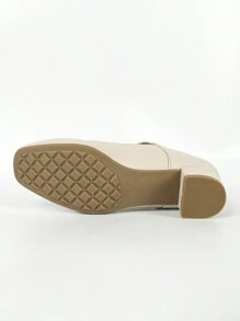 Women's Square Toe Casual Comfortable Rhinestone Buckle Chunky Heel Soft Bottom Work Shoes - Beige - View 7