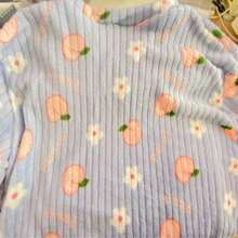 1 Set Of Cartoon Sweet Peach Patterned Pajamas With Round Neckline Long Sleeve Top & Fluffy Pants, Autumn And Winter - Blue - View 3