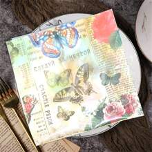 20入組優雅復古報紙蝴蝶一次性紙餐巾,生日、婚禮、寶寶派對、周年紀念日、訂婚、節日宴會用品,彩色蝴蝶午餐紙餐巾,為派對喝采 - 如圖所示 - 查看 1