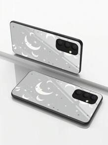 1pc Galaxy A54 Glass Phone Case With Ramadan Crescent Moon & Star Pattern, Compatible With Redmi, And Other Models - White - View 2