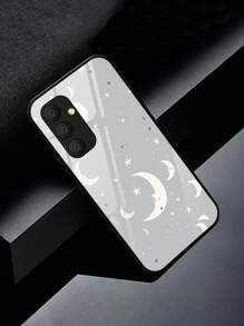 1pc Galaxy A54 Glass Phone Case With Ramadan Crescent Moon & Star Pattern, Compatible With Redmi, And Other Models - White - View 4