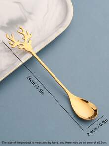 聖誕主題金色不銹鋼鹿勺套裝,適合咖啡店、家用、咖啡、蛋糕和甜點攪拌勺,2 件裝