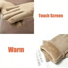 1pair Women's Fashionable Bow Knot Warm Windproof Thermal Lined Cycling Gloves - Khaki - View 6