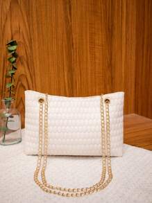 時尚壓花手提包,簡約風鏈條肩帶斜挎包適合女士 - 白色 - 查看 3