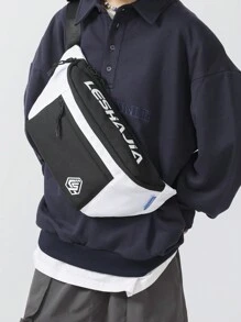 2023年全新原創簡約大容量男士斜挎肩背包休閒胸包顏色多口袋學生背包時尚男包腰包斜揹包出行必備品輕便防盜禮物男人、男友、丈夫、男孩 - 黑與白 - 查看 1