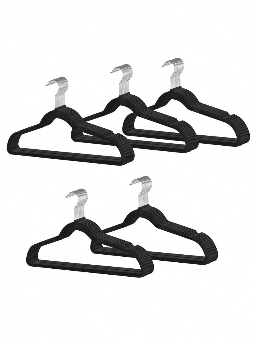 Set De 50 Ganchos Antideslizantes de Terciopelo Para Ropa - Negro - Ver 1