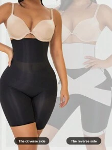 1件装女士高腰交叉收腹无缝塑身裤，瘦身打底裤，内裤短裤，束腰带 - 黑色 - 查看 4