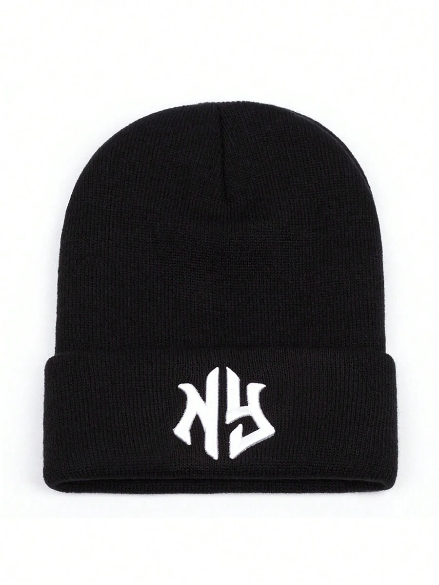 1頂紐約刺繡女性時尚保暖黑色針織無邊帽 - 黑色 - 查看 1