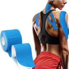1 pieza Kinesio Tape elástico, cinta de vendaje muscular, cinta adhesiva para el pecho, rodilla y codo, equipo de protección para fitness, cinta elástica levantadora de senos, cinta elástica muscular con adhesivo para fitness, cinta muscular/Kinesio tape resistente al agua, talla grande banda de resistencia de yoga para entrenamiento de fitness, correr, fútbol, escalar, accesorios de gimnasio de boxeo, vendajes deportivos - Azul - Ver 1