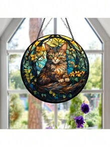 1 件 5.9 英寸 * 5.9 英寸漂亮貓窗懸掛太陽捕手裝飾,現代風格圓形圖案,適合辦公室、房間、客廳、花園的牆壁家居裝飾,送給動物愛好者的禮物 - 綠色 - 查看 2