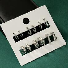 6pairs Geometric Creative Fashion Minimalistic Earrings, Suitable For Daily Wear For Women - Silver - View 2
