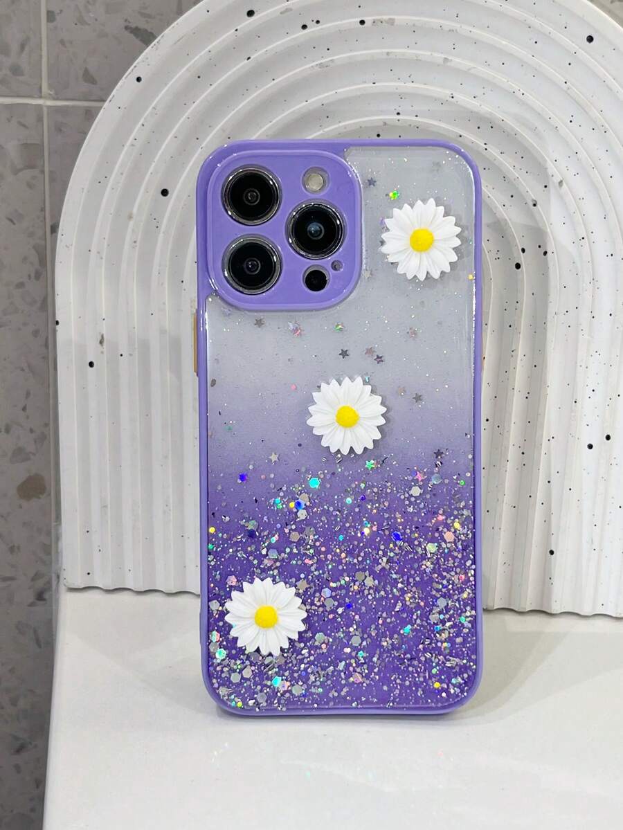 1个精准切割星空闪光三朵向日葵设计时尚手机壳，兼容和安卓手机，国际版，非国内版 - 紫色 - 查看 1