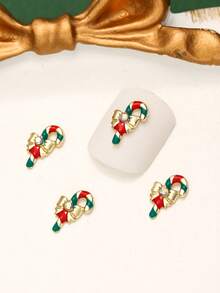 10 件圣诞金色拐杖糖指甲装饰 - 金色 - 查看 4