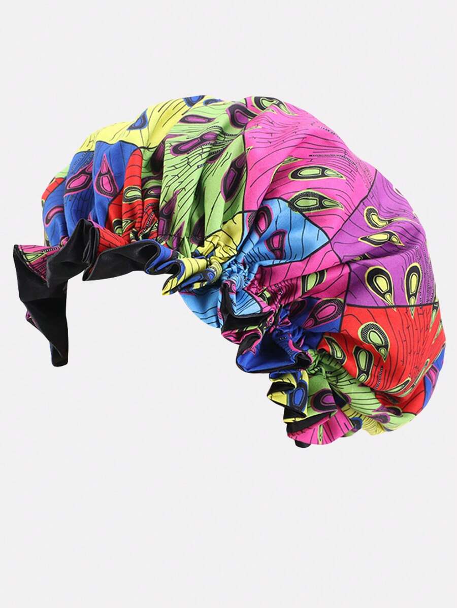 1pc Children's Print Hat With Ruffle Frilly And Lining, Parent-child Beanie Cap - Multicolor - View 1