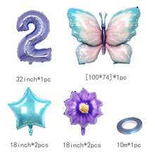 7 件裝卡通彩色蝴蝶、紫色花朵、數字鋁箔氣球套裝適合兒童生日、派對裝飾 - 讓您的派對更加迷人 - 彩色 - 查看 2