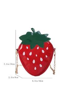 Mini Cute Cartoon Strawberry Shape Pu Leather Crossbody Shoulder Bag With Chain Strap For Girls - Red - View 6