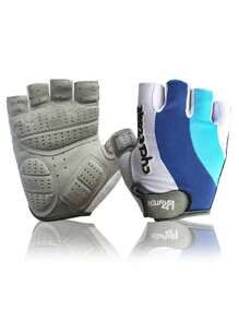 1 Pair Blue&White Half Finger Cycling Gloves, Outdoor Mountain Bike Wear-Resistant Anti-Slip Gloves - Blue and White - View 2