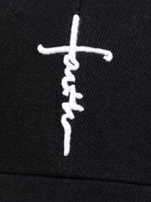 1入時尚男士信仰字母刺繡棒球帽，防曬且可調節，適用於春秋旅行、海灘派對等街頭風格 - 黑色 - 查看 5