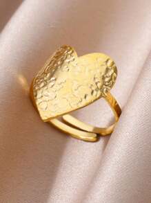 1pc Stainless Steel Heart Shaped Open Ring For Women, Asymmetrical Pattern Valentines,Mom,Mother,Mother's Day,Gift - Yellow Gold - View 2