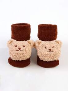 1雙嬰兒卡通小熊防滑地板襪 - 酒紅色 - 查看 2