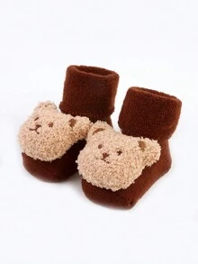 1雙嬰兒卡通小熊防滑地板襪 - 酒紅色 - 查看 3