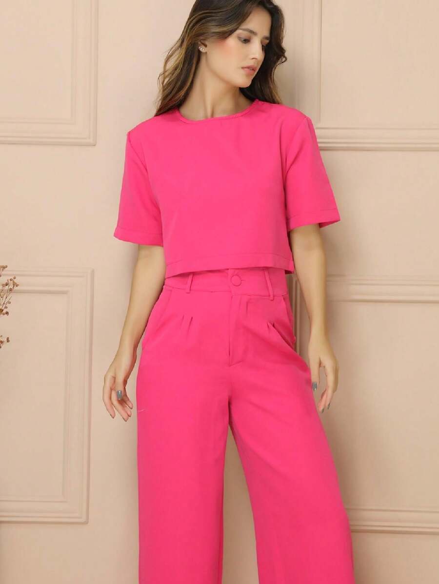 Women Two-piece Outfits - Rose Red - View 1