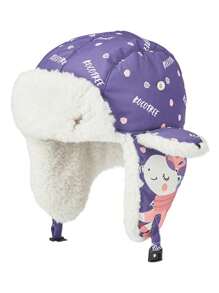 Baby Warm Hat With Tiger Design, Suitable For Girls In Autumn And Winter - Purple - View 1