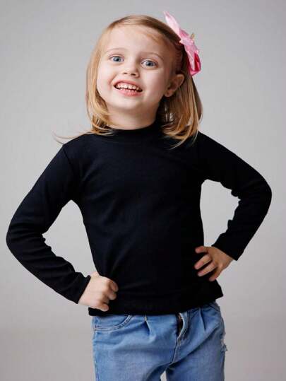 BLUSA DE GOLA ALTA E MANGA LONGA INFANTIL PARA MENINA