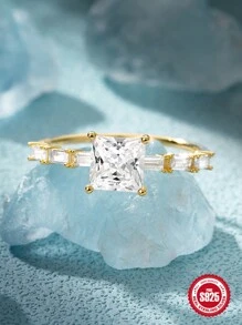 1入組經典六爪爪鑲立方氧化鋯圓環適合女士,S925純銀,理想適用於訂婚和婚禮