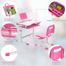 Children's Desk With Adjustable Table Top & Lamp & Book Stand, Height-Adjustable Desk For Boys & Girls, Learning Desk Set With Chair