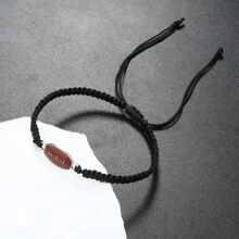 1pc Fashionable Handmade Braided Men's Bracelet, Simple Rugby Team Sports Fan Accessory - Black - View 1