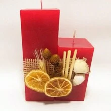 Vela Decorativa Conjunto com 2 Velas Quadrada P/M Decorada com Laranja - Vermelho - Visão 4