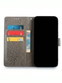 keyunfei 1 chiếc ốp lưng kiêm ví đựng thẻ chống rơi, họa tiết vân cây màu xám, có chân đế và dây đeo da kèm khóa, tương thích với Apple 14/A12/P20 Lite/Poco X5/Redmi Note 10s/Realme C11 2021/Oppo A16/Honor X9a 5g/ Nord Ce 2 Lite 5g. Phiên bản quốc tế, không phải phiên bản nội địa. - Xám - Xem 4