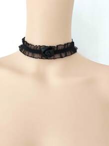 1個創意花邊玫瑰吊墜項鍊,女性用哥特式項圈適用於萬聖節 - 黑色 - 查看 1