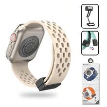 1 Miếng Màu be Không giới tính Khâu từ tính Giường đơn Màu sắc Thể thao Silicone Watch Band  , Mềm mại Và Không thấm nước Dây đeo Tương thích với Apple Watch Ban nhạc 38/40/41/42/44/45/49mm , Tương thích với Apple Watch Series Ultra 8/7/6/5/4/3/2/1/Se ( Hộp Quà Đã Bao gồm ) - Màu be - Xem 11