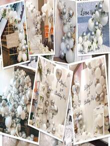 103入組白色&銀氣球,氣球花環套件,金屬質感流蘇窗簾,紙屑氣球,乳膠氣球適用於生日派對裝飾用品 - 銀色 - 查看 4