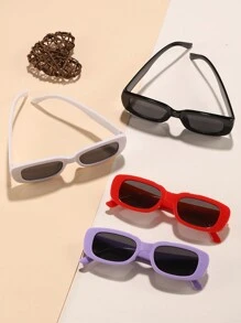 4 件装男孩和女孩中学生和大学儿童 10-14 岁矩形时尚眼镜适合日常使用 - 彩色 - 查看 2