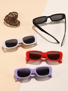 4 件装男孩和女孩中学生和大学儿童 10-14 岁矩形时尚眼镜适合日常使用 - 彩色 - 查看 3