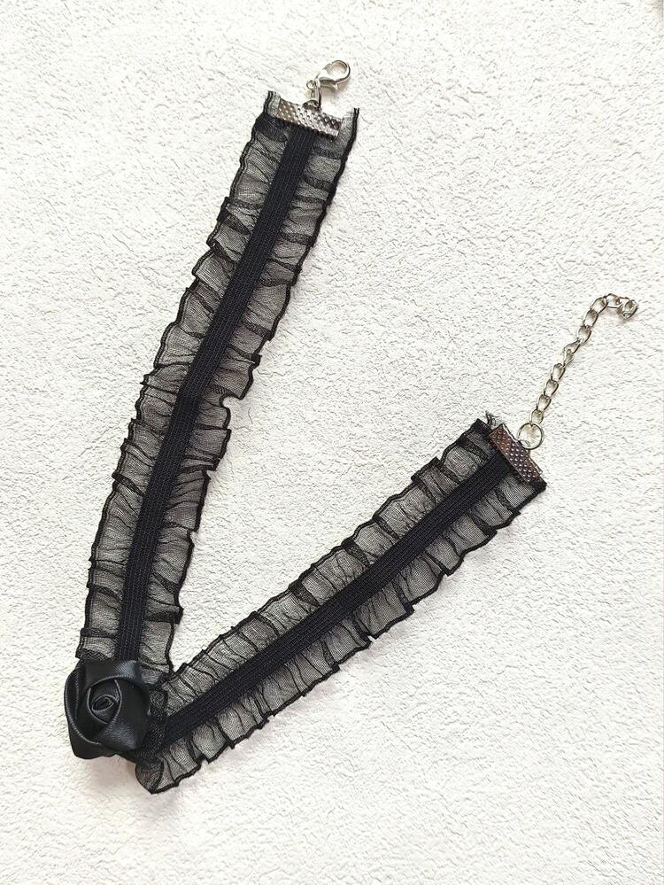 1 Miếng Creative Ren Hoa hồng Vòng cổ mặt dây chuyền Đối với phụ nữ , Phong cách Gô-tích Vòng đeo cổ Cho Halloween - màu đen - Xem 3