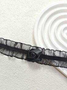 1個創意花邊玫瑰吊墜項鍊,女性用哥特式項圈適用於萬聖節 - 黑色 - 查看 5