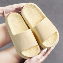 1 Par Chinelas De Baño Antideslizantes Para Mujer, Suela De Palomitas De Maíz Suave, Sandalias Abiertas Para Interiores - Beis - Ver 9