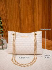 時尚壓花手提包,簡約風鏈條肩帶斜挎包適合女士 - 白色 - 查看 5