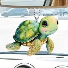 1pc Turtle Shaped 2d Acrylic Pendant For Car Decoration - Green - View 2