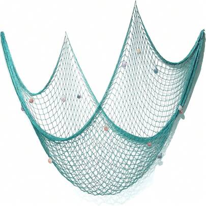 1/2pcs Decorative Fish Net, 79 X 38 Inch Mediterranean Style Nautical Decoration Fishing Net Wall Hanging Decoration With Shells, Light Blue,Christmas